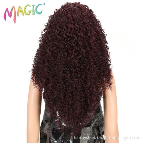 MAGIC 26"Inch Black Kinky Wave Hair Synthetic Lace Front Wig Heat Resistant Kinky Curly Hair Lace Front Wigs For Black Women